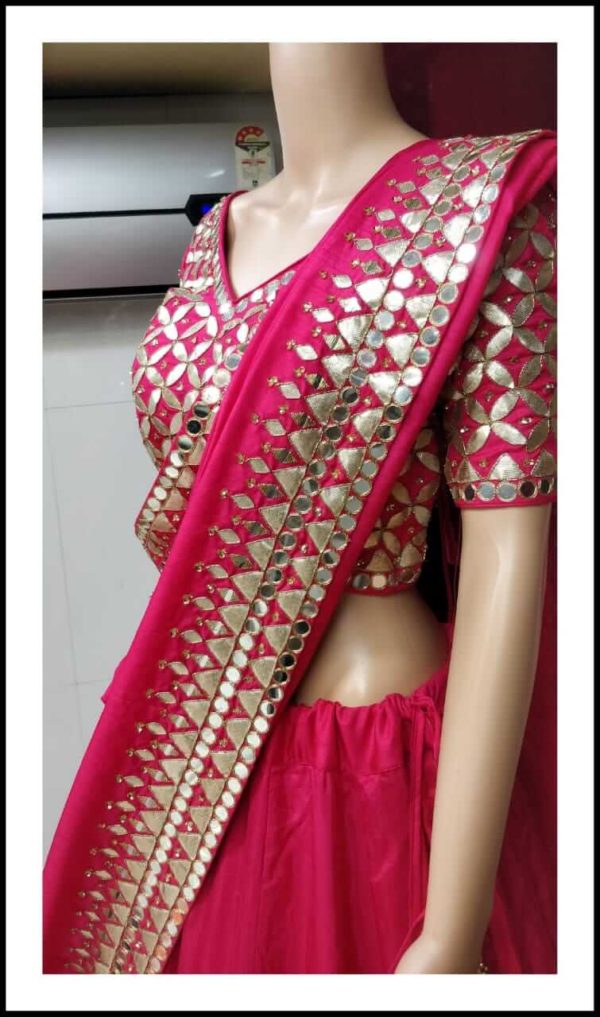 Hot Pink Dola Silk Gota Patti Lehenga - Image 3