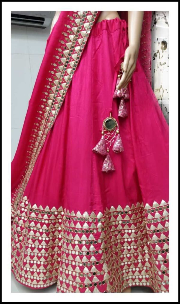 Hot Pink Dola Silk Gota Patti Lehenga - Image 2