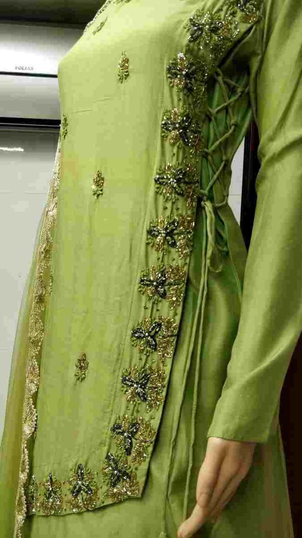 Mehendi Green Muslin Silk Maxi Dress with Dupatta - Image 3