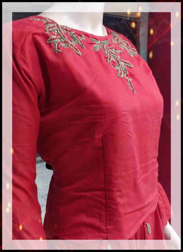 Red Embroidered Anarkali Muslin Silk Dress - Image 3