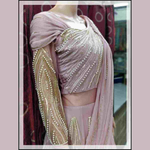 Georgette Pre-Stitched Cut Neck Saree Gown - Image 2