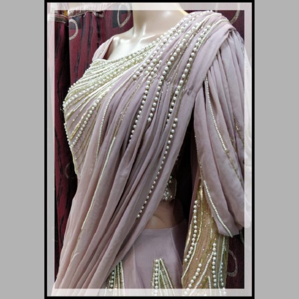 Georgette Pre-Stitched Cut Neck Saree Gown - Image 3