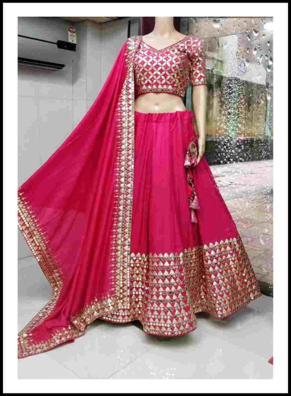 Hot Pink Dola Silk Gota Patti Lehenga