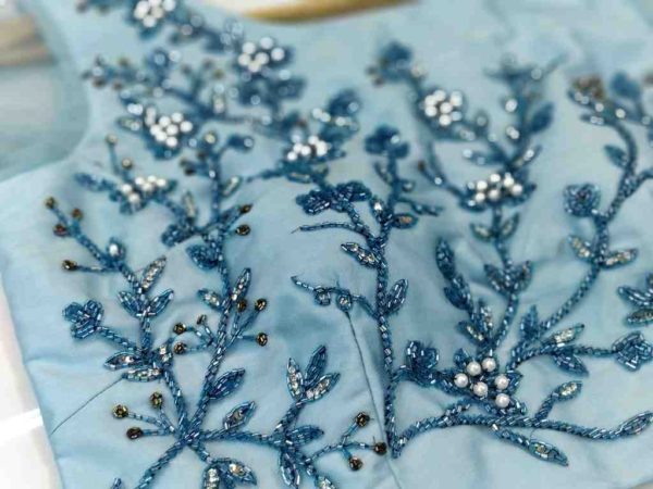 Sky Blue Sequin Pearl Cutdana Embroidery Blouse - Image 2