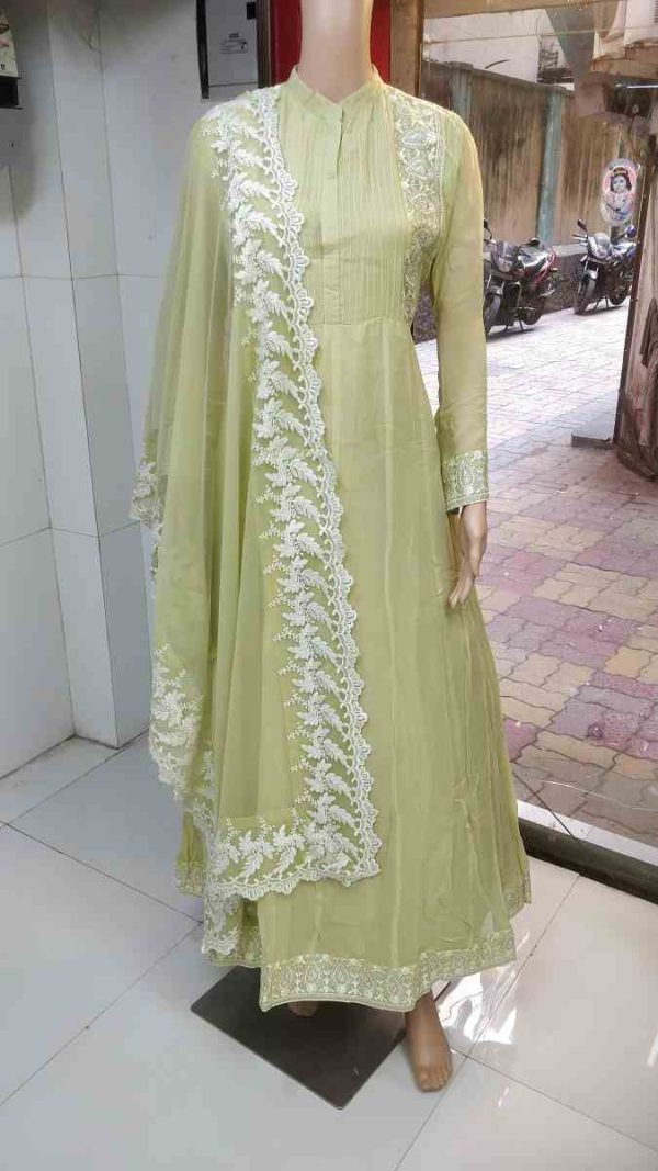 Pista Green Dress and Heavy Lacknowi Dupatta - Image 3