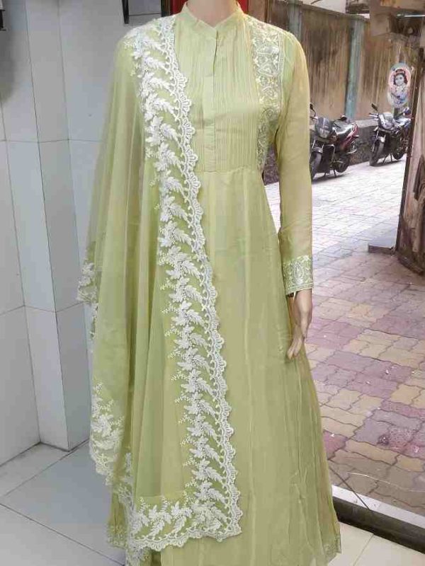 Pista Green Dress and Heavy Lacknowi Dupatta