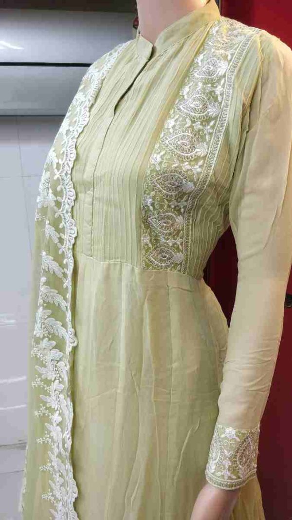 Pista Green Dress and Heavy Lacknowi Dupatta - Image 2