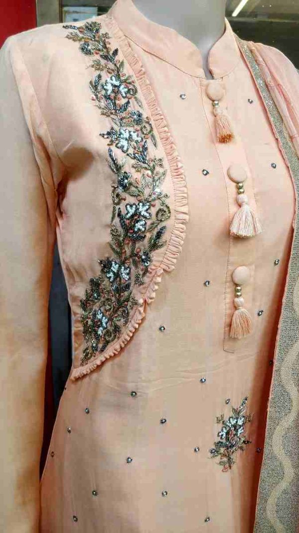 Peach color A cut gown and Hand work dupatta - Image 2