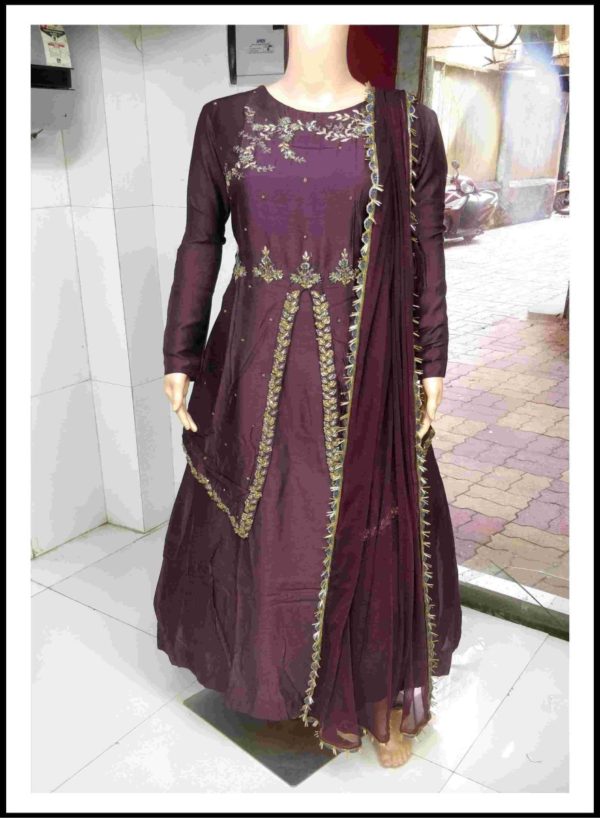 Wine color Handwork Silk Gown