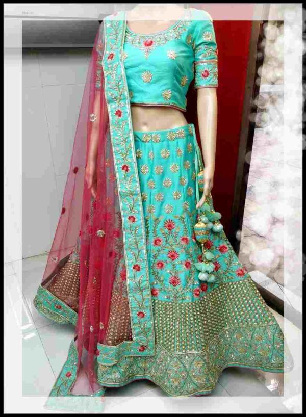 Mint Green and Pink Sangeet Lehenga