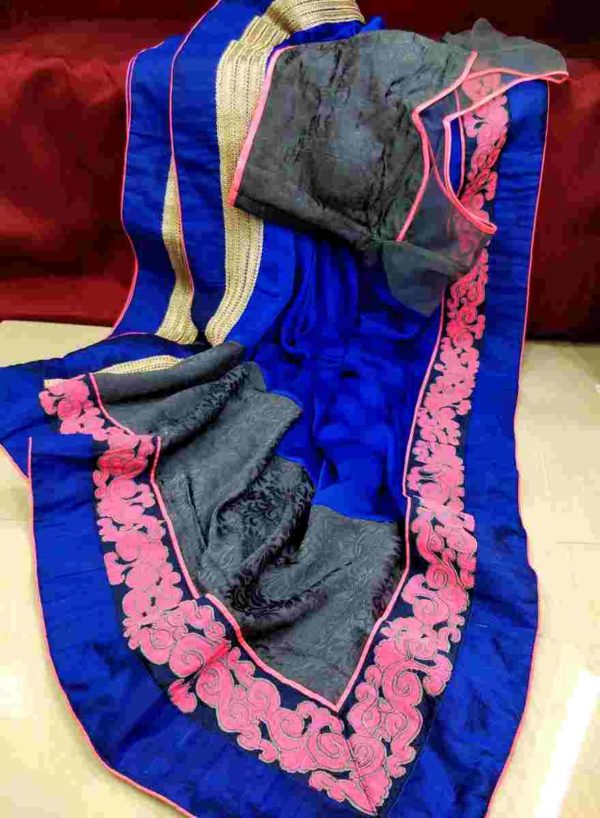 Royal Blue satin saree with Velvett Blouse