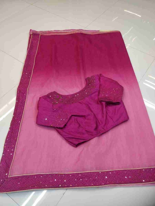 Sheded Magenda Organza saree with Blouse - Image 3