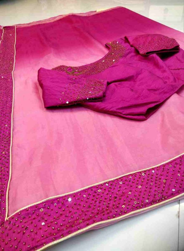 Sheded Magenda Organza saree with Blouse