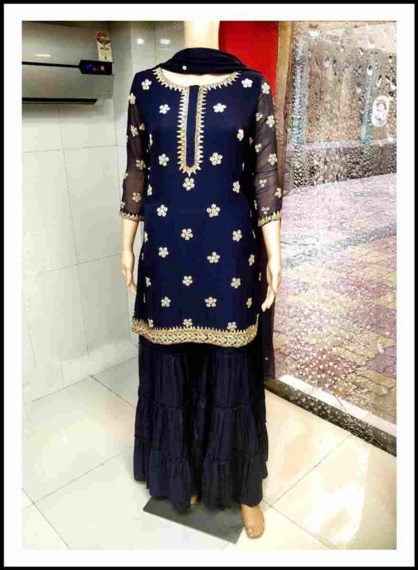 Navy blue Kurti with Sharara and Dupatta set