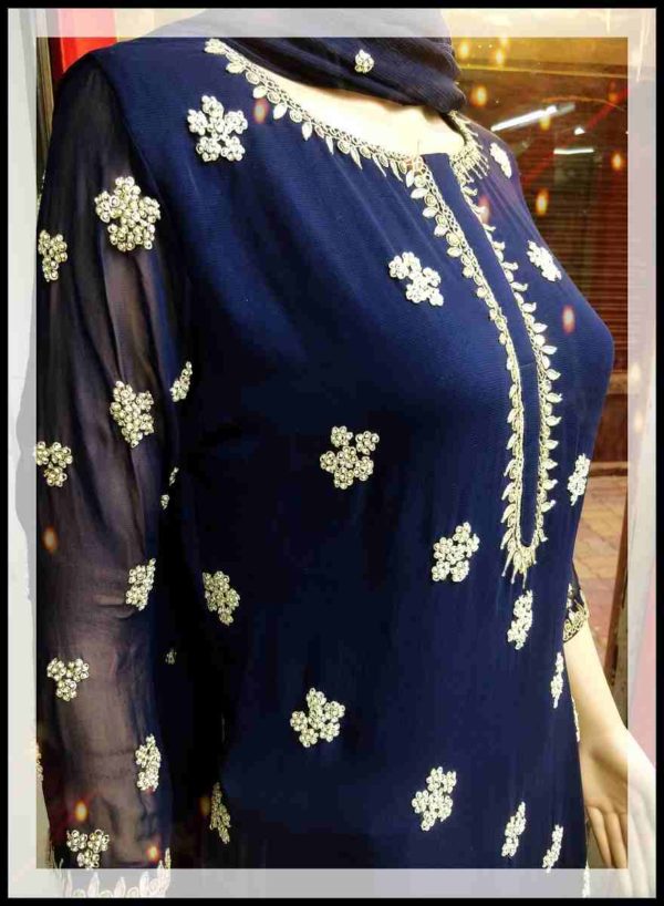 Navy blue Kurti with Sharara and Dupatta set - Image 2