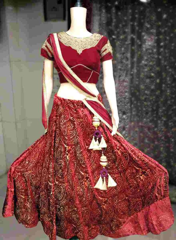 Brasso Velvet Lehenga with Handwork Blouse