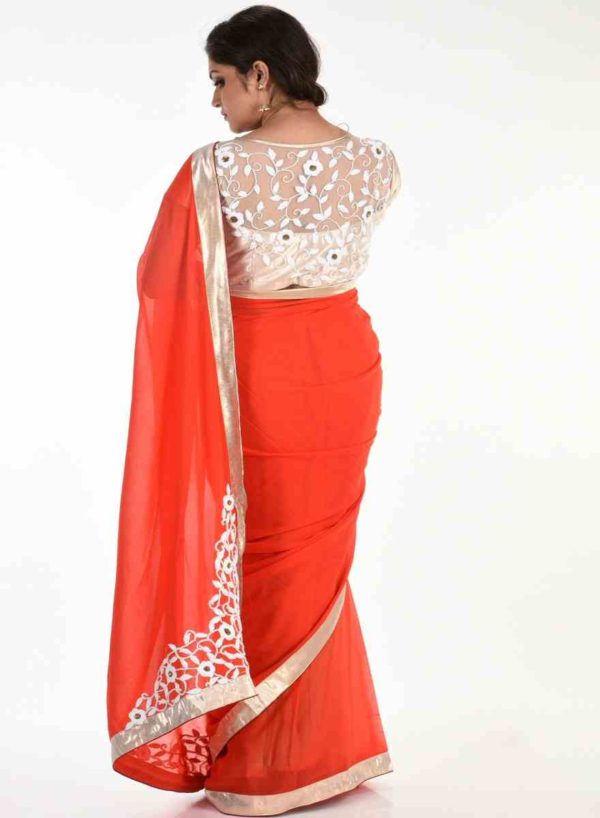 Pure Georgette Rich Red Corner Butta Saree with Blouse - Image 3