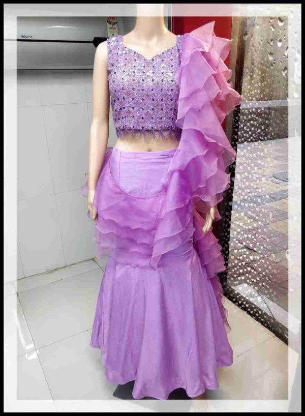 Lilac lehenga set with ruffle dupatta