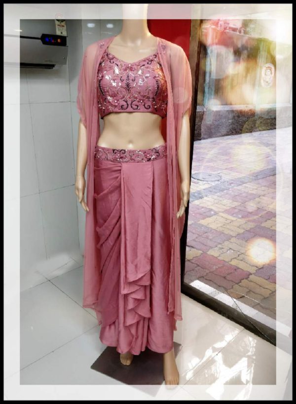 Pink Dhoti pattern saree and cape