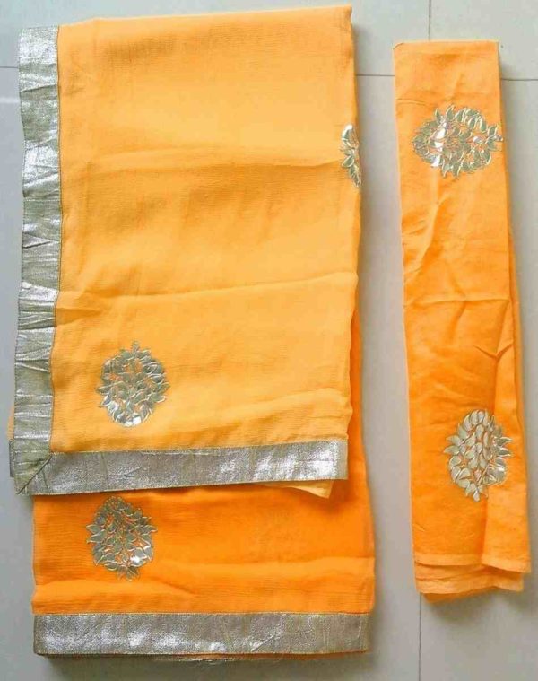 Saffron Orange Gota Patti Saree and Blouse Piece - Image 2