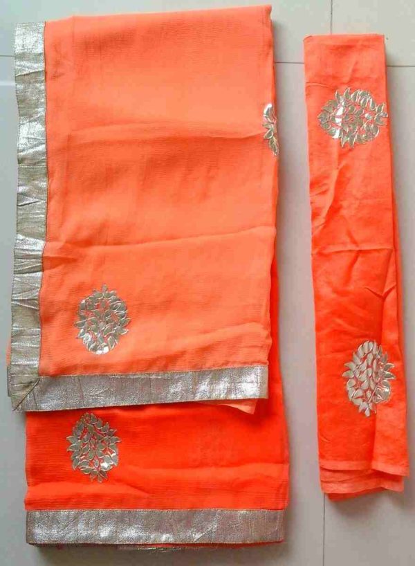 Saffron Orange Gota Patti Saree and Blouse Piece