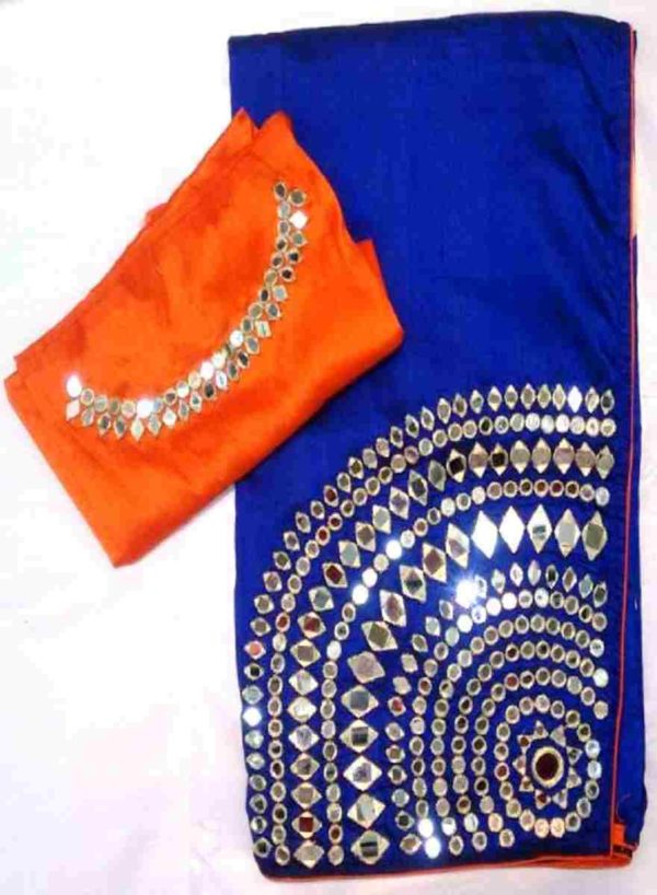 Royal Blue Saree Corner Butta Mirror Work