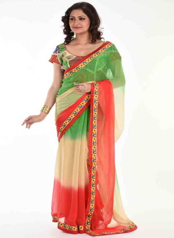 Multicolour Saree and Jamavar Blouse