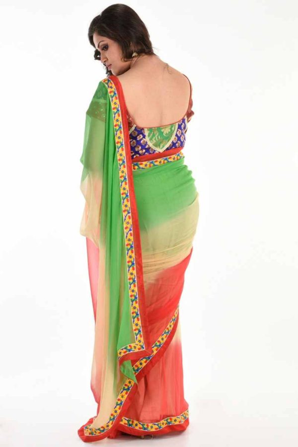 Multicolour Saree and Jamavar Blouse - Image 3