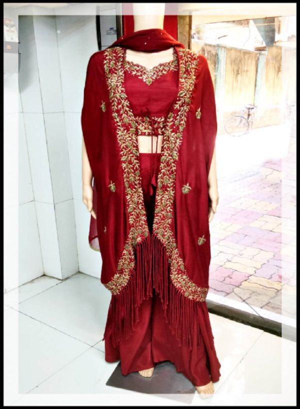 Maroon Cape set with Hand Work