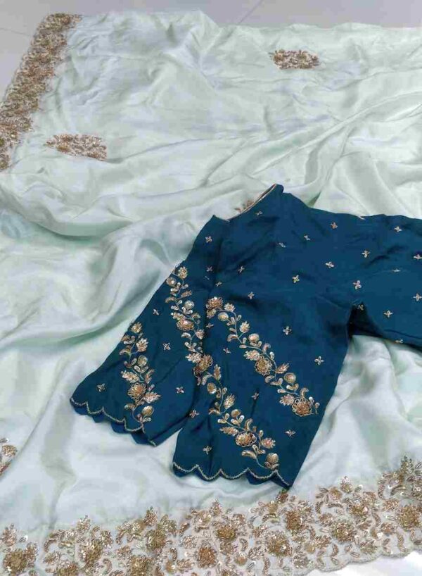 Ice Blue Saree with Peacock Blue Blouse