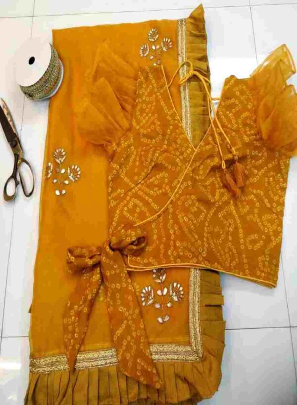 Mustard Organza Saree & Bandhani Blouse